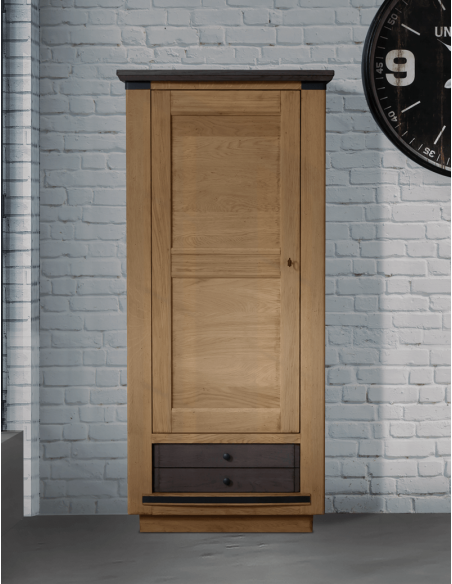 Meuble colonne Malvo 30cm 2 portes & 1 tiroir - chêne/noir Moderne,  Industriel - Held